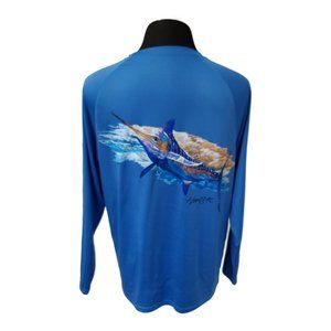Bimini Bay Outfitters HOOK'M Swordfish Medium Blue Long Sleeve Activewear Shirt